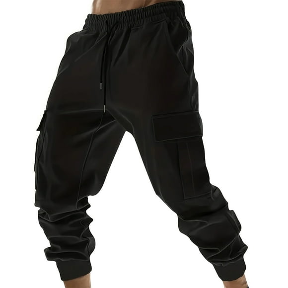 EGNMCR Men's Lightweight Pants, Cargo Pants Men, Linen Pants Men Men's Drawstring Elastic Waist And Fleece Solid Color Pocket Hoodie Binding Leg Pants Loose Tracksuit Pants Men Pants