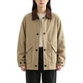 thumbnail image 2 of Women's Oversized Barn Jacket Button Down Lapel Collar Fall Casual Outwear Relaxed Fit Long Sleeve Barn Jackets (Khaki S), 2 of 5
