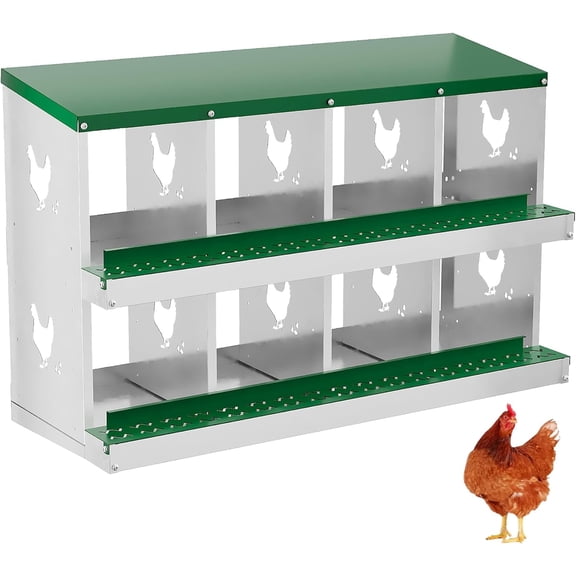 Chicken Nesting Boxes with Roll Away Egg Tray,6/8/10 Compartments, Steel Rustproof & Ventilated Laying Boxes for Hens, Chickens, Ducks, Easy-Clean Poultry Coop Accessories Stand/NO Stand
