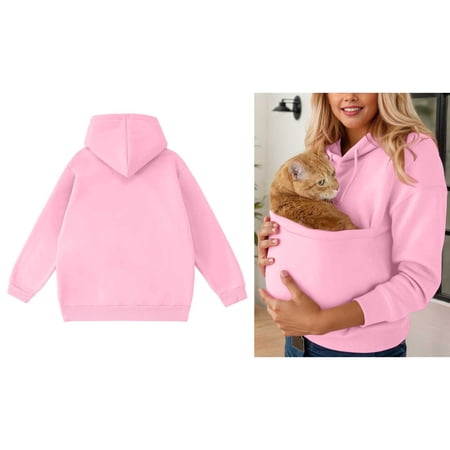 Womens Pet Pouch Hoodie Animal Holder Hood Casual Long Sleeve Oversized Pocket Kangaroo Hoodie Fall Clothes