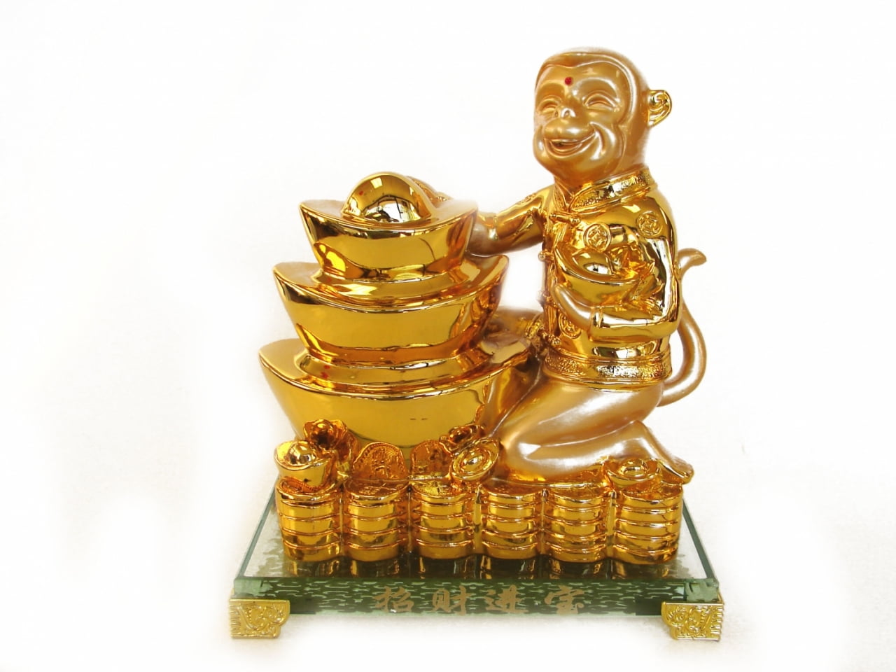 Golden Monkey Statue with Feng Shui Ingot Feng Shui Collectibles
