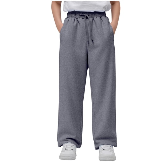 Cethrio Boys Athletic Sweatpants, Running Cotton Drawstring Elastic Waist Straight Leg Pants Dark Gray Size 5-16T