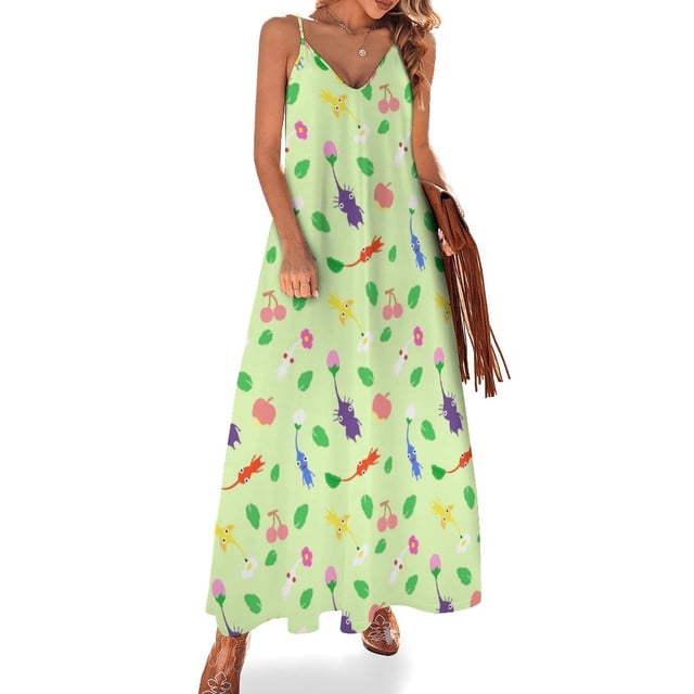 Nuevo y lindo vestido sin mangas con patrón de pikmin para mujer, vestido de cumpleaños