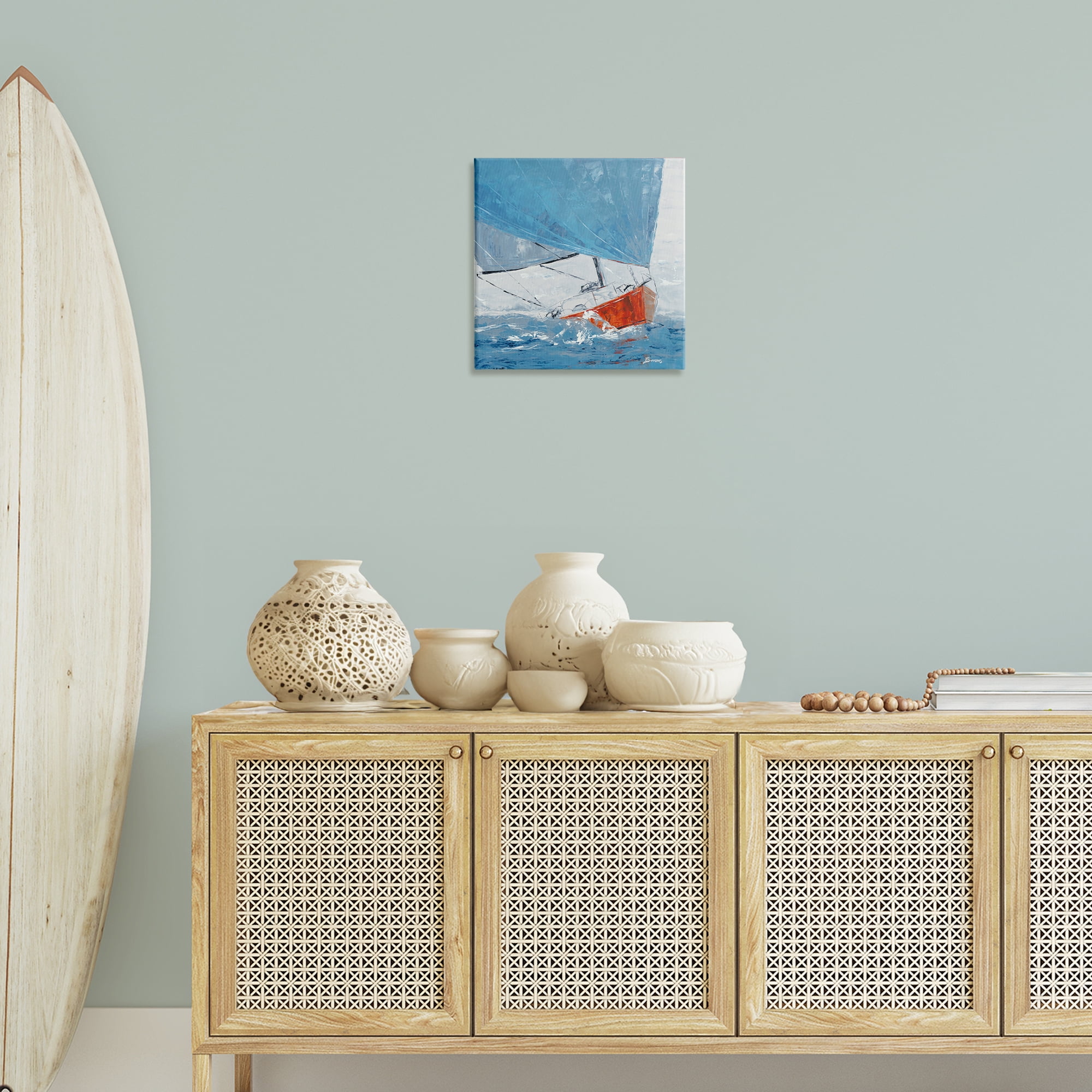 Stupell Industries Crashing Waves Against Boat Nautical & Beach Painting Wrapped Canvas Art Print Wall Art, 17 x 17