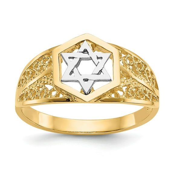 14K Two-Tone Gold Ring Band Themed Polished Star of David, Size 9