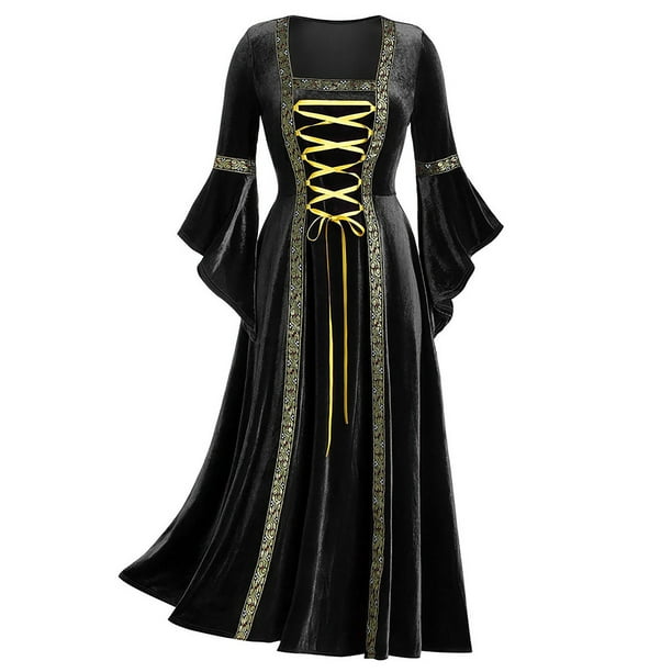 Vestido largo de manga larga con cuello cuadrado y retazos para mujer Pompotops hdfakjf9815