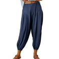 thumbnail image 2 of qelini Joggers for Women Elastic Waist Plus Size Baggy with Pockets Long Pants Solid Color Linen Cloths, 2 of 8
