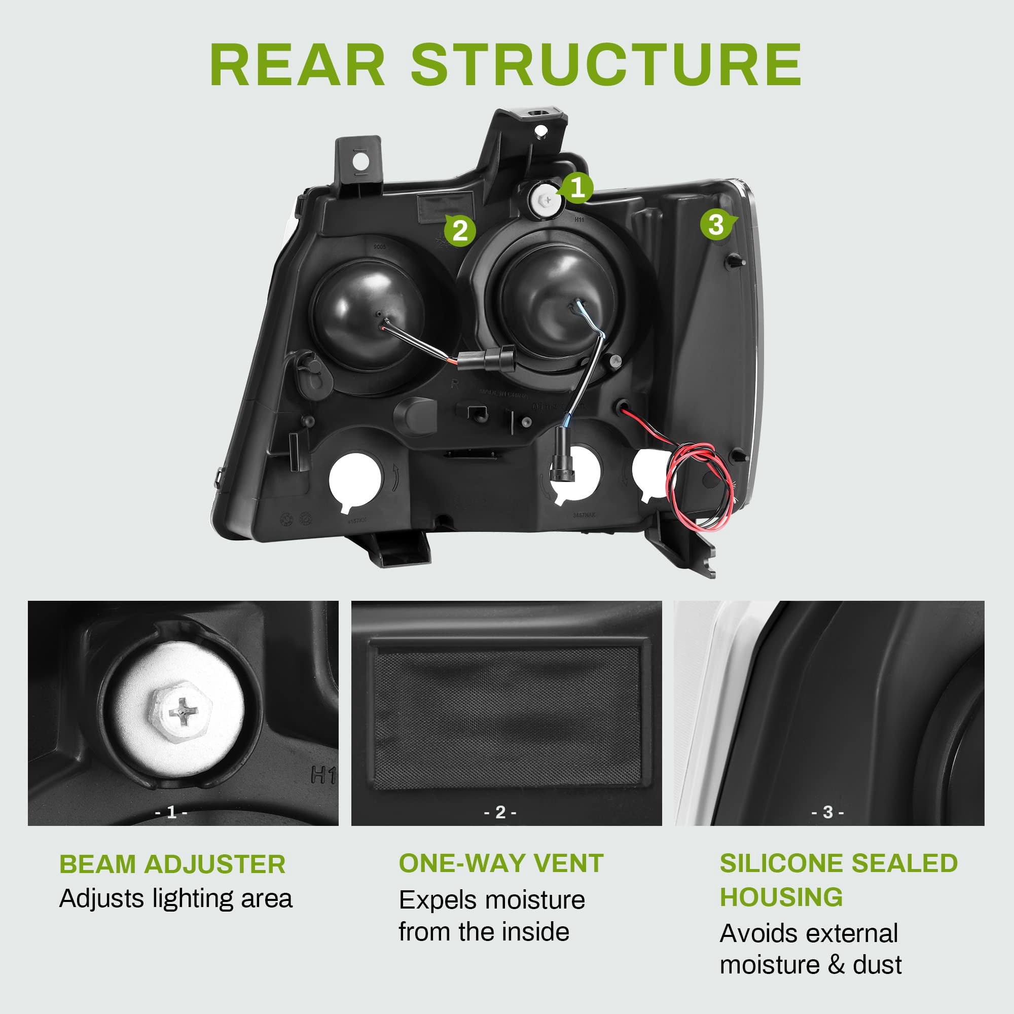RVNI LED Tube DRL Projector Headlights For 2007-2014 Chevy Tahoe Suburban Avalanche