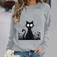 thumbnail image 2 of LangJing Black Cat Halloween Sweatshirts for Women Oversized Long Sleeve Tunic Pullover Fall Tops Spooky Season Sweatshirt Gray,M, 2 of 7