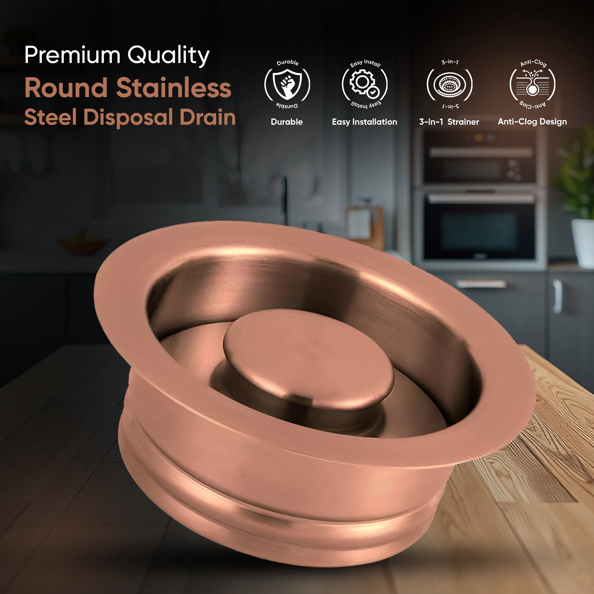 Strictly Sinks Garbage Disposal Flange & Stopper - Stainless Steel Garbage Disposal Drain for 3-1/2 Inch Standard Sink Drain Hole - Anti-Clog Kitchen Sink Drain with Garbage Disposal Stopper Copper