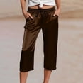 thumbnail image 2 of Aihuaihua Womens Satin Capri Pants Summer Wide Leg Pants Casual High Waist Elastic Cropped Trousers Beach Vacation Clothes Brown M, 2 of 5
