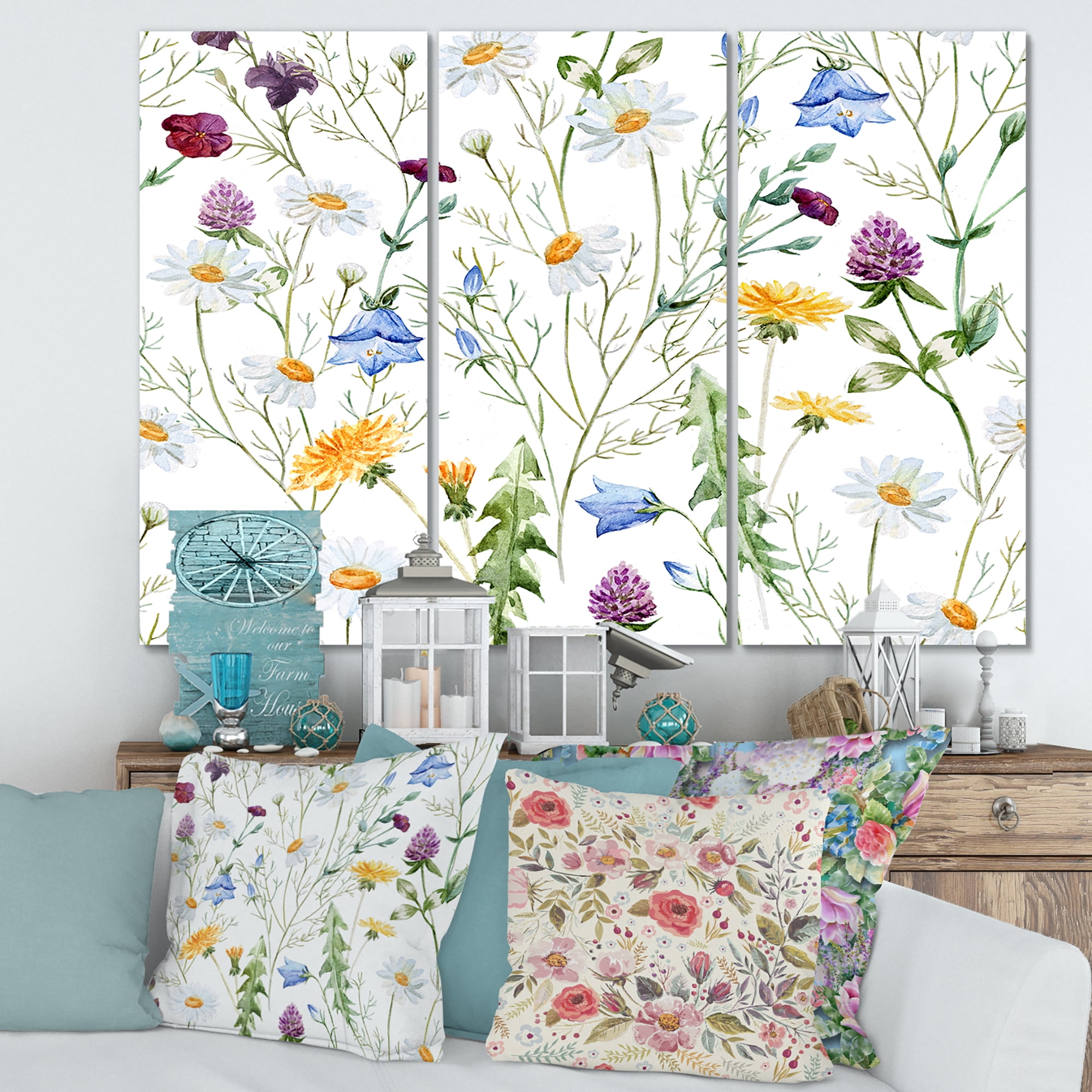 Designart ' Wildflowers Clover Bell and Chamomile III ' Traditional Canvas Wall Art Print