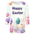 thumbnail image 6 of Feancey Easter Tops Women 3/4 Sleeve Cute Rabbit Print T Shirts Loose Fit Trendy Eggs Graphic Tee Dressy Casual Round Neck Party Blouse Limited Time Sales Today Purple M, 6 of 6