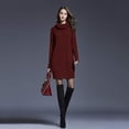thumbnail image 5 of Vestido de suéter, vestido de punto para mujer, cuello alto, manga larga, vestido de suéter elástico, suéter de punto largo, minivestido elegante para invierno (L), 5 of 5