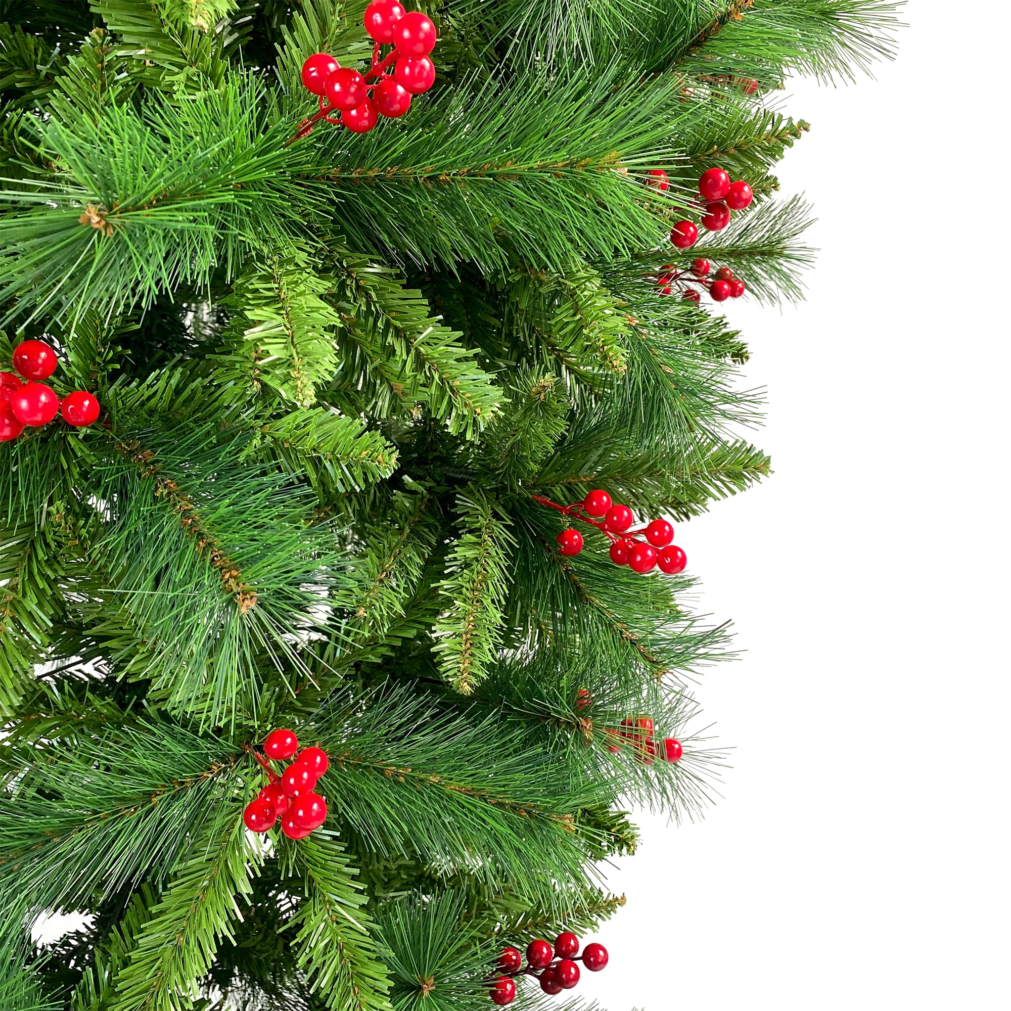 Kadyn 7.4 ft Upside Down Green Christmas Tree Hinged Spruce Full Tree, 1500 branch tips, with Red Artificial Berries, PVC Pine Needles, Artificial Holiday Christmas Pine Tree for Home, Office, Party