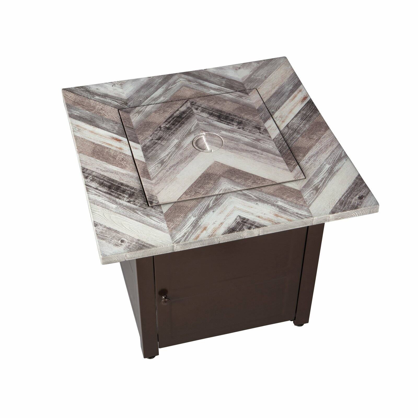 Uniflame Duvall 30" Square Printed Faux Wood Mantel LP Gas Patio Fire Pit