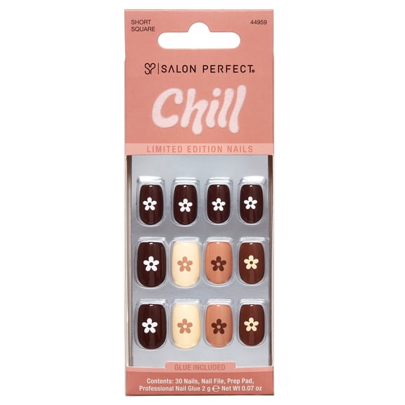 Salon Perfect Halloween Chill Short Square Press-On Nails with Glue & File, Brown Floral, 30 Pieces