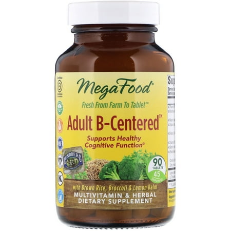 MegaFood - Adult B-Centered, Support for Energy, Memory, Focus, Alertness, Relaxation, Cognition, and Relief from Fatigue and Stress, Methylated, Vegan, Gluten-Free, Non-GMO, 90