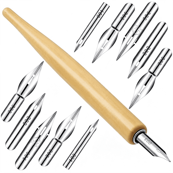 BPPEG 11 Pieces Comic Pen Nib Set,G Ink Pen Nib Stainless Steel Drawing Calligraphy with Wooden Holder for Writing,Painting,Signing Wooden Stainless Steel G Pen(White)