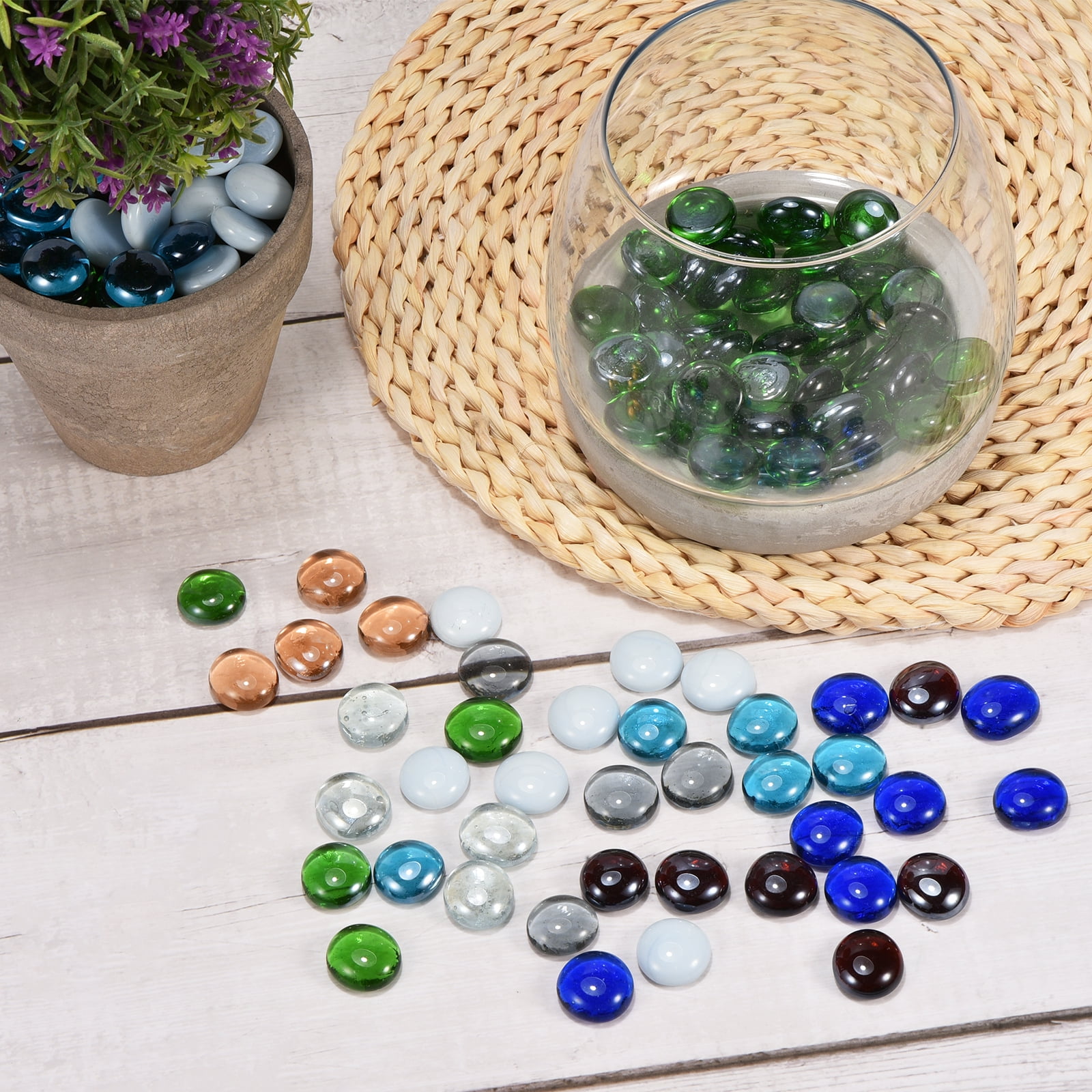 Uxcell Decorative Flat Glass Marbles 0.67''-0.75'' Rock Vase Filler Light Blue for Fish Tank Table Scatter Decor 100 Pcs
