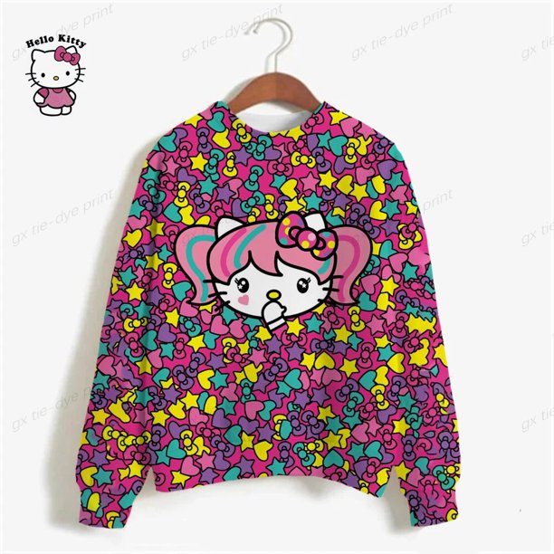 Sudadera con capucha de Hello Kitty para mujer, suéter Kawaii de gran tamaño, ropa de moda Y2k, otoño