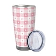thumbnail image 2 of Picia Plaid Heart Pattern 20 oz Tumbler Stainless Steel Vacuum Insulated Coffee Ice Cup Double Wall Travel Flask Dual Lid Water Bottle, Eco-friendly Car Cup-Without Straw, 2 of 8