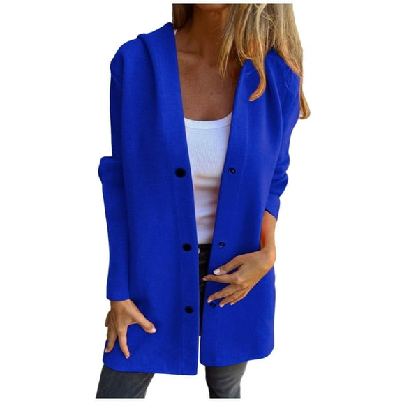 Cnbwig Womens' Cold Wear Jackets Trench Solid Color Knitted Coat Elegant Warm Jacket Long Sleeve Autumn Winter Lapel Button Down Jackets 2025 Fashion Outerwear A-Blue L