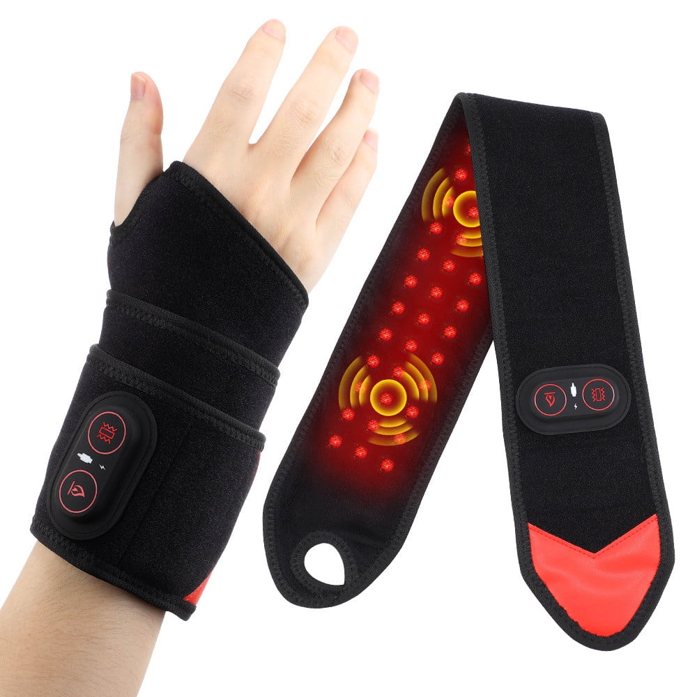 Infrared LED Heating Vibration Massage Wrist Strap, 36 Beads Red Light Therapy with Rechargeable Battery, Ergonomic for Wrist Muscle Relaxation