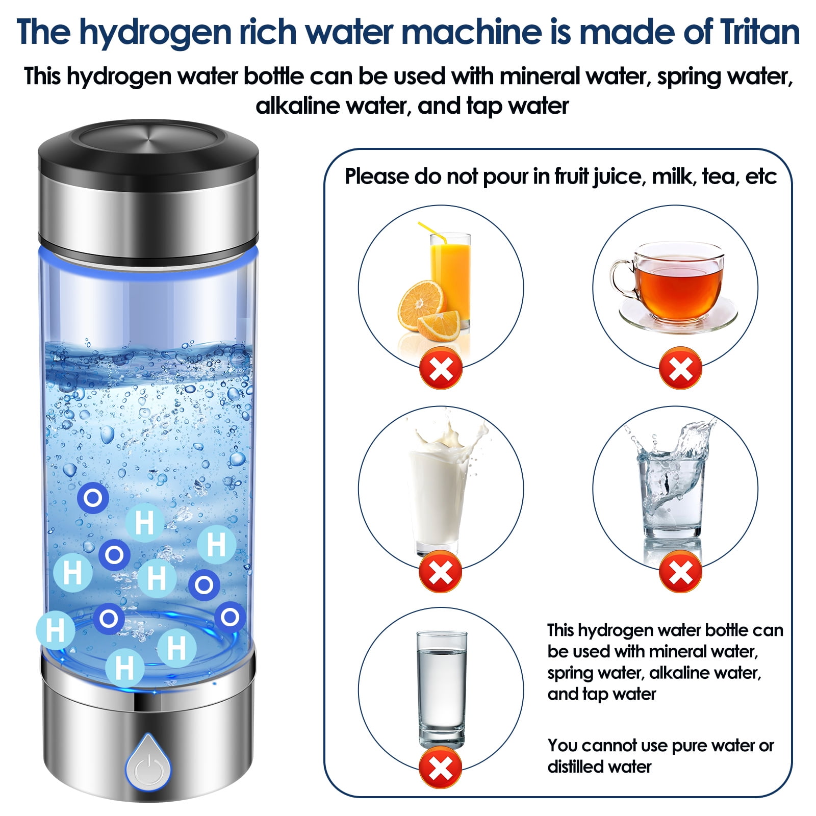 ウェア HYDROGEN Jetcloudlive Hydrogen Water Bottle, 360ml Portable Plastic