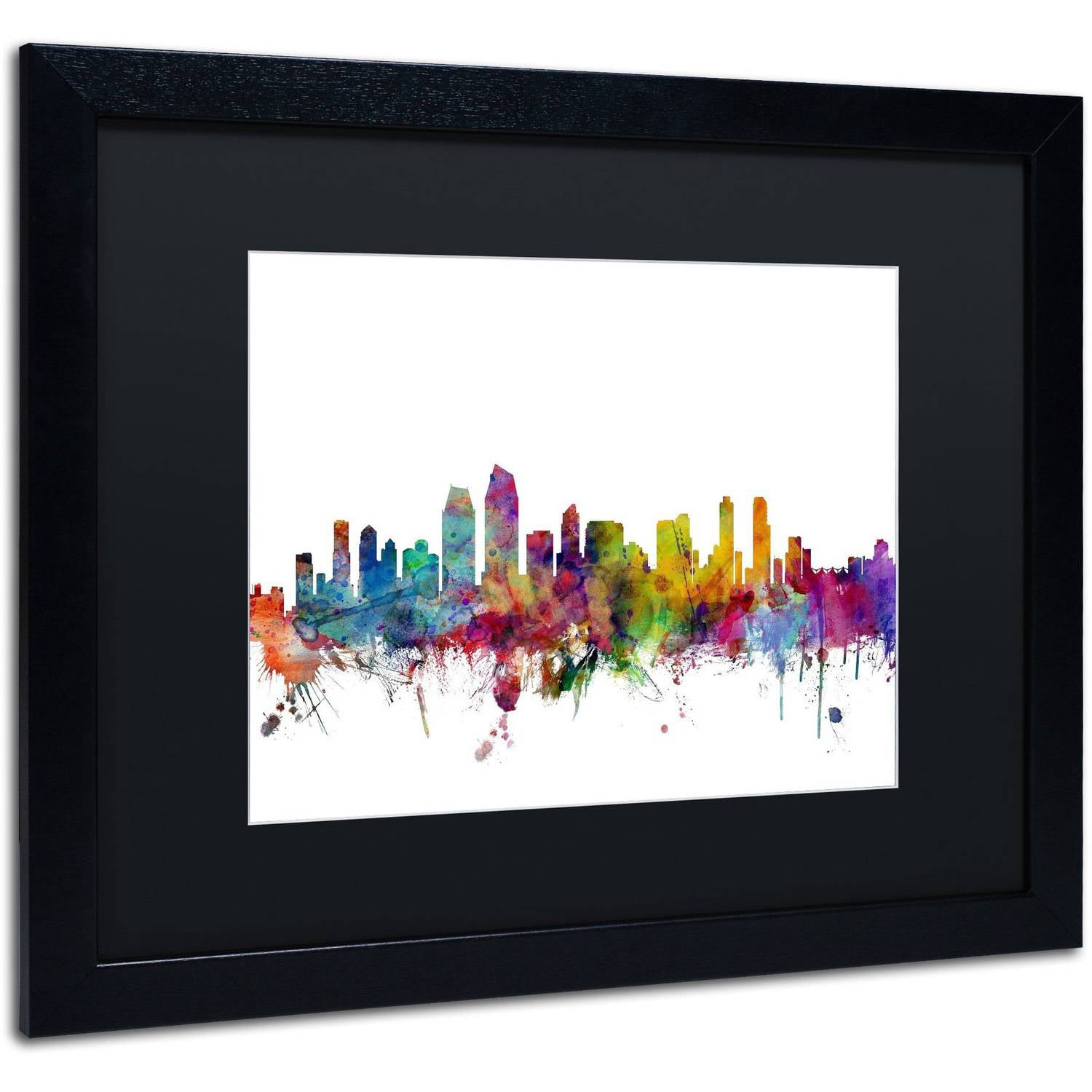 Trademark Fine Art 'San Diego California Skyline' Canvas Art by Michael Tompsett, Black Matte, Black Frame