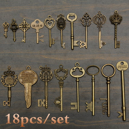 18Pcs/set Bronze Keys Antique Vintage Old Look Skeleton Steampunk Pendants Jewelry Making Charms Craft keys Decorative Key Present Christmas Gift Natural