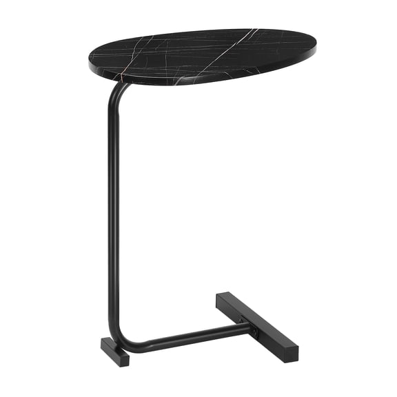 Oval Black Side Table with Sturdy Metal Base