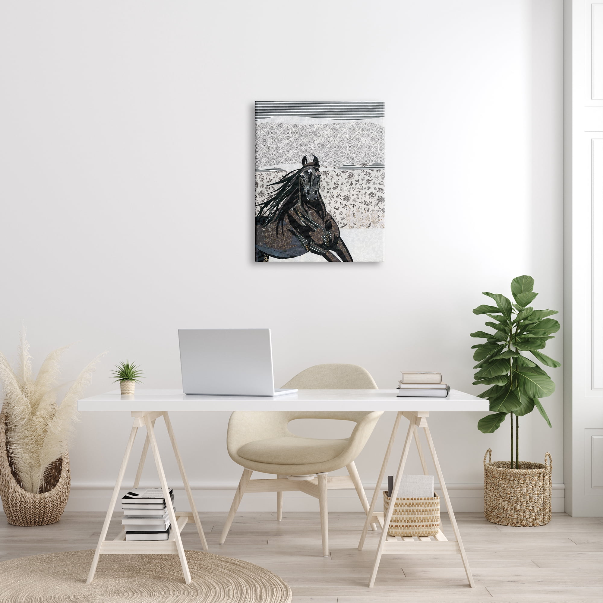 Stupell Industries Horse Galloping over Abstract Patterns Geometric Shapes Modern Painting Gallery-Wrapped Canvas Print Wall Art, 24 x 30, Design by Jenny McGee