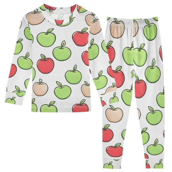 joogoo Apples Fruits 2 Piece Long Sleeve Tee and Pants Cotton Pajama Set 5Y