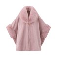 thumbnail image 2 of Fewfanhot Women Faux Fur Trim Cardigan Cloak Tweed Poncho Cape, Thick Warm Lined Wrap Coat for Fall Winter, 2 of 5
