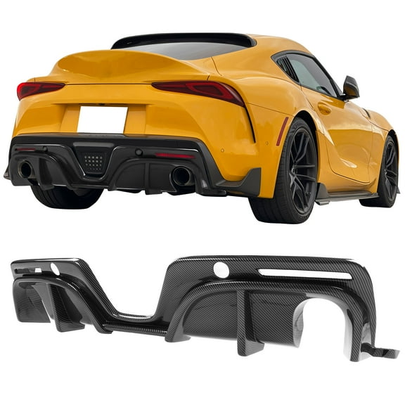 IKON MOTORSPORTS, Rear Diffuser Compatible With 2020-2023 Toyota GR Supra A90, Rear Bumper Lip Splitter Diffuser Valance Bodykit Replacement IKON Style PP Polypropylene, 2021 2022