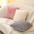thumbnail image 2 of Funda de almohada de felpa de conejo de imitación con tiras verticales de color sólido, funda de cojín sencilla de un solo lado para sofá o dormitorio, 2 of 6