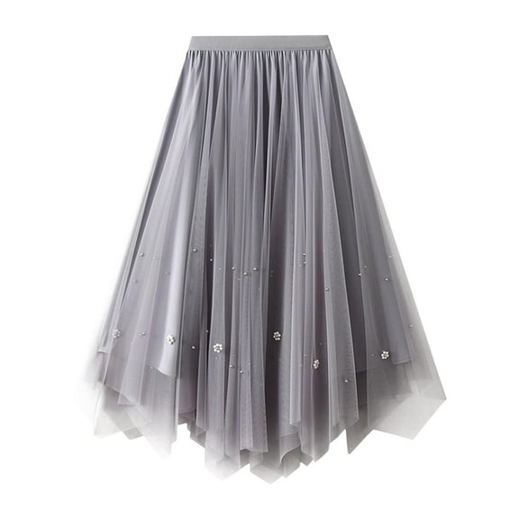 RUTAYY Women Mid-Length Skirt Dance Party A-Line High Waisted Tulle Skirt Holiday Party Pleated Half Skirts Solid Color Smocked Boho Pleated Skirts