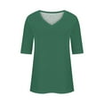 thumbnail image 6 of Elvqul Green Blouses for Women Shirts Spring V-Neck 3/4 Sleeve Trendy Solid Color Womens Tops, 6 of 6