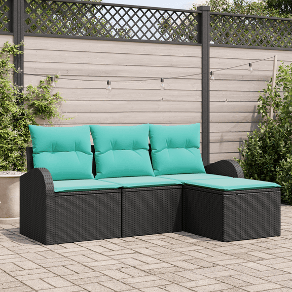 vidaXL 4 Piece Garden Sofa Set with Cushions Black Poly Rattan