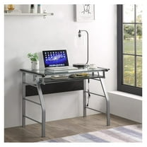 Lwory Metal and Glass Top Home Office Computer Desk/Table, Silver Finish