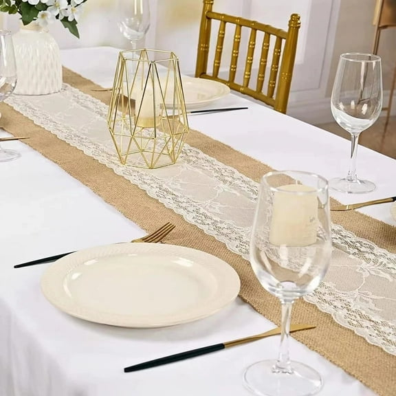 12" W*70" L Burlap Table Runner Jute Stitching Farmhouse Table Runners for Home Dining Room Country Vintage Wedding Banquet Decoration