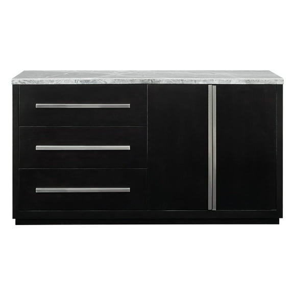 Steve Silver Camila Indoor Modern 66" Width Sideboard with Gray Genuine Marble Top, Ebony