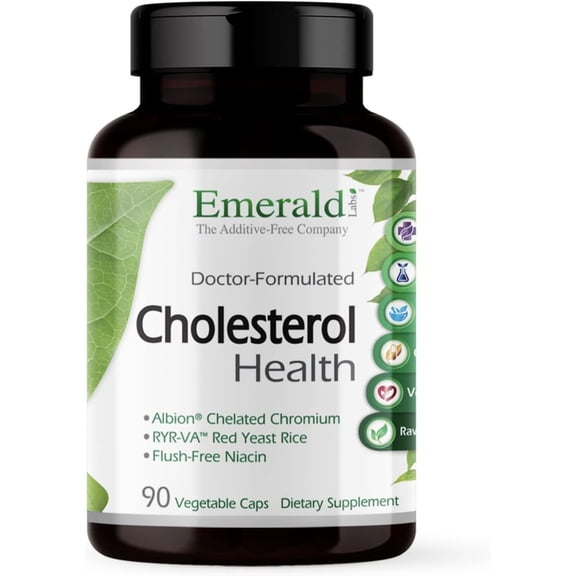 Emerald Labs Cholesterol Health with Flush-Free Niacin, CoQ10, Red Yeast Rice to Support Healthy Cholesterol Levels, Heart Health Support, and Blood Circulation Support - 90 Vegetable Capsules
