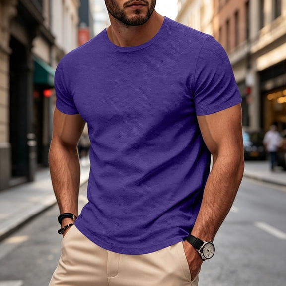 LTTVQM Men's T Shirt Short Sleeve Breathable Crew Neck T-Shirt Casual Summer Classic Plain Basic Tee Shirts Purple M