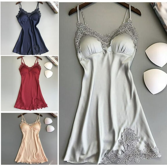 Aboser Womens Silk Satin Nightgowns Deep V-Neck Babydoll Sleepwear Elegant Lace Trim Chemise Nightshirt Sexy Mini Pajama Dress Skinny Open Back Negligee