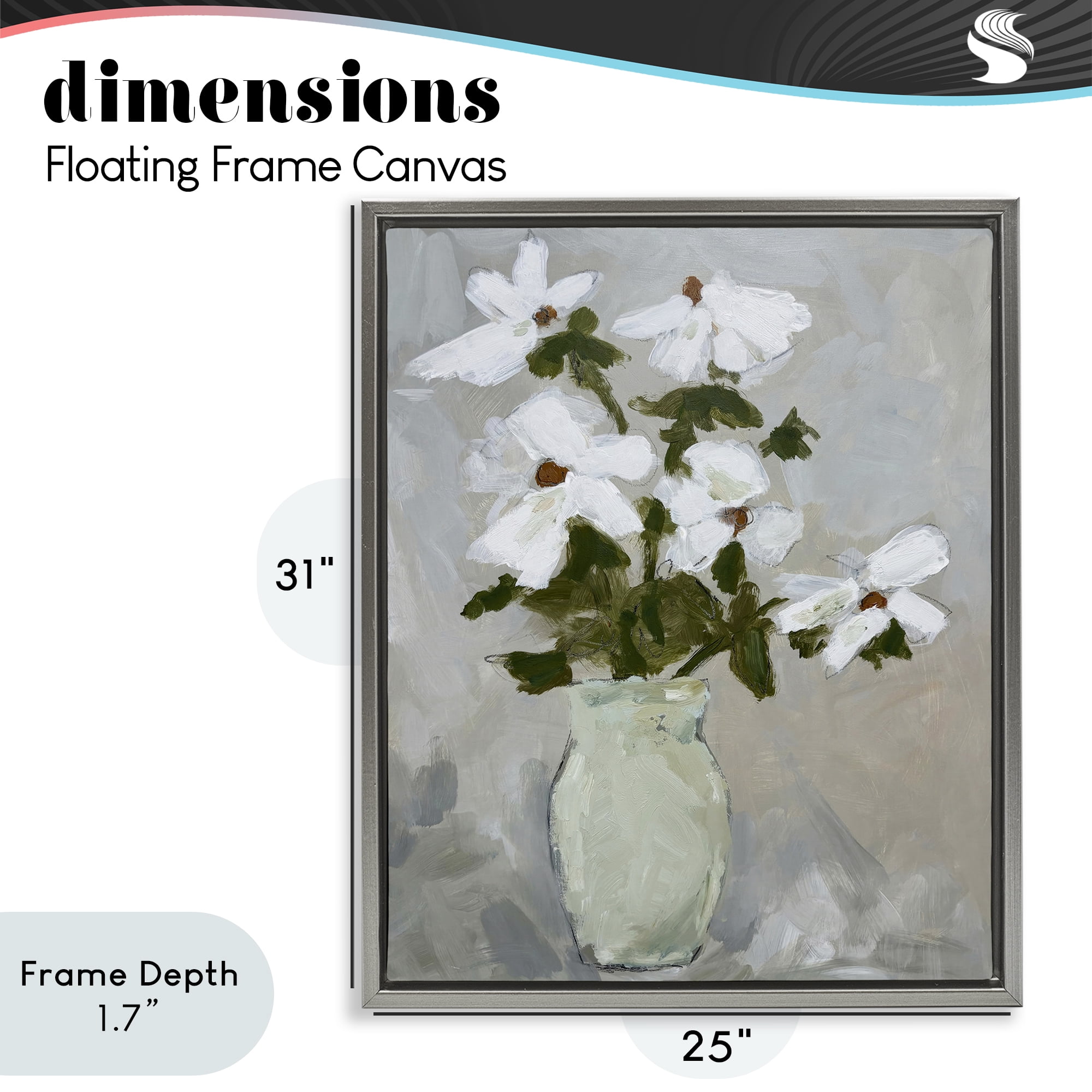 Stupell Industries Cosmos Flowers Serene Rustic Vase Gray Framed Floater Canvas Wall Art, design by Chloe Elliot