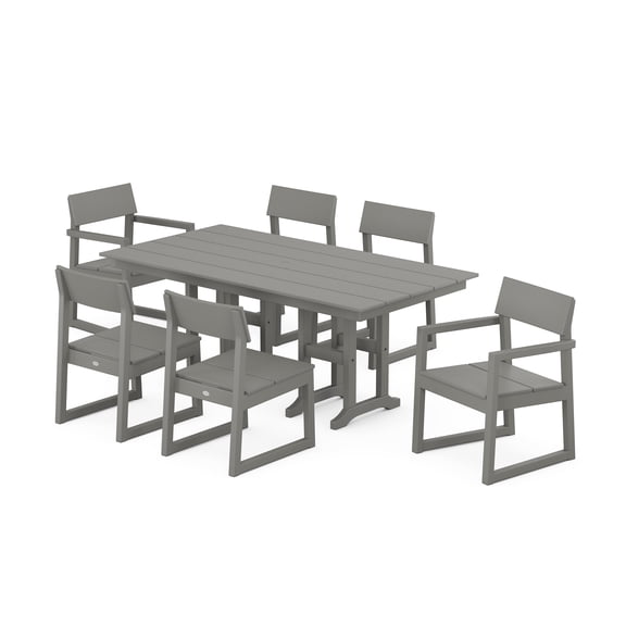 POLYWOOD EDGE 7-Piece Farmhouse Dining Set in Slate Grey