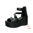 thumbnail image 7 of TANGQIOP Women'S Wedge Platform Sandals Platform Peep Toe One-Strap Buckle Elastic Outdoor Lace Up Crisscross Strap Solid Dressy Black 40, 7 of 7