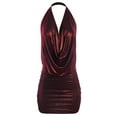 thumbnail image 1 of A2Y Women's Deep Sexy V-Neck Halter Backless Party Club Mini Dress Foil Burgundy 2XL, 1 of 3